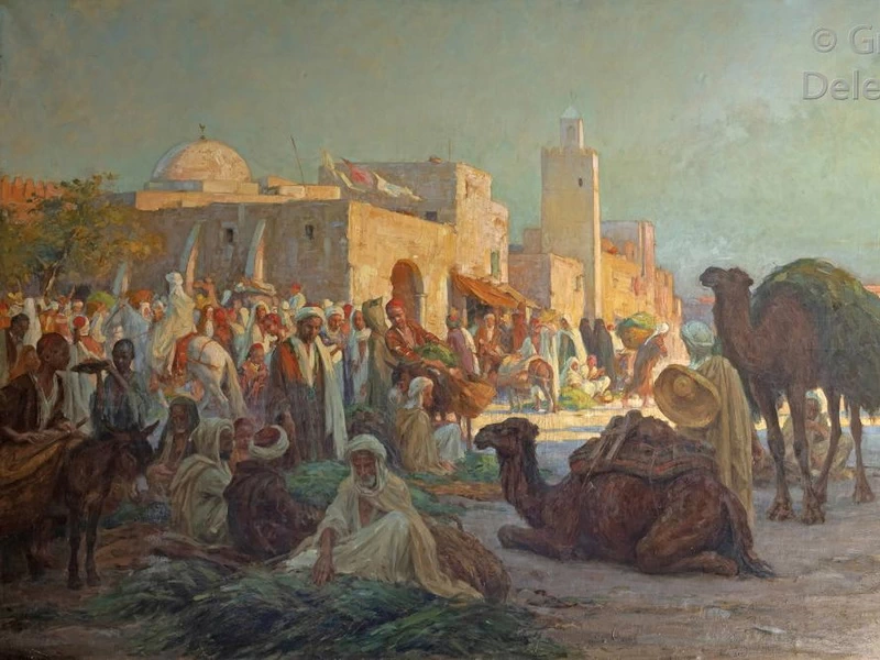 1866-Charles Léon Godeby - Mercato a Kairouan, 1907